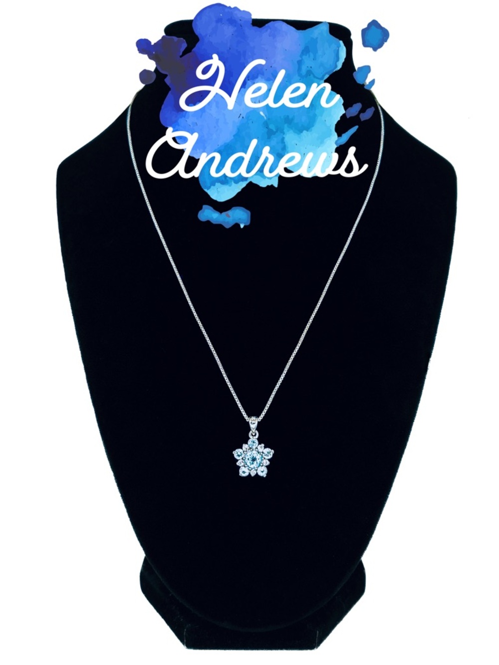 Vintage Helen Andrews (HAN) Blue Topaz Flower Pendant Necklace 925 Sterling